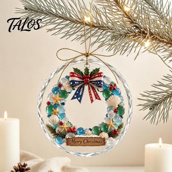 Handcrafted Style Ornament Christmas Acrylic Hanging Pendant for Holiday Tree Decoration, 2D Flat Ocean Theme Decorative Accessory Home Party