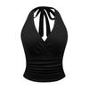 Women's Retro Backless Hanging Neck V-neck Solid Color Sleeveless Vest Top