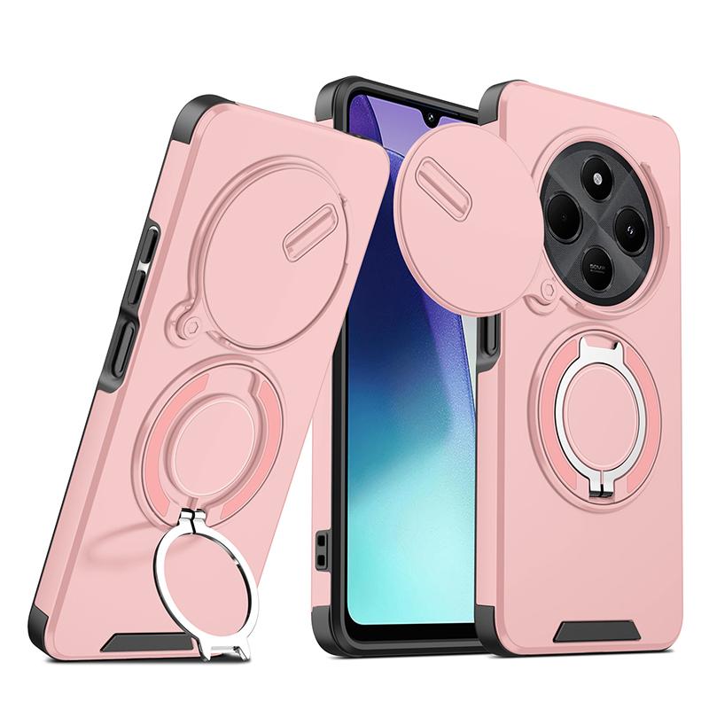 

Ring Magnetic Folding Stand Holder Phone Case For Xiaomi Redmi 14C 13 5G 4G Turbo 4 Pro Slide Lens Cover Shockproof Back Bumper Redmi 13 розовый