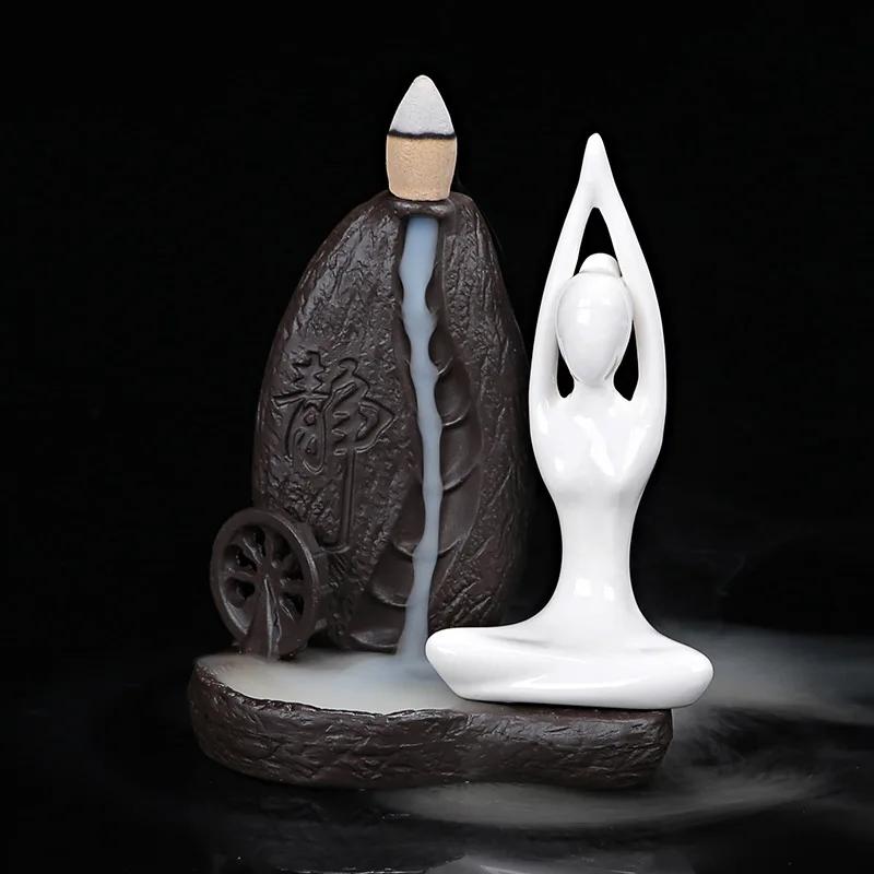 

1pc, Zen Ceramic Handicraft Yoga Girl Backflow Incense Burner Incense Stick Holder Use in Office Teahouse (Without Incense)
