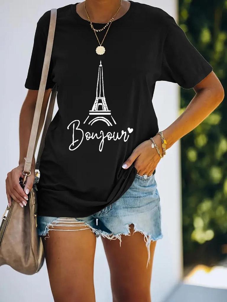 2024 Women's European & American Short-Sleeved Printed Tops