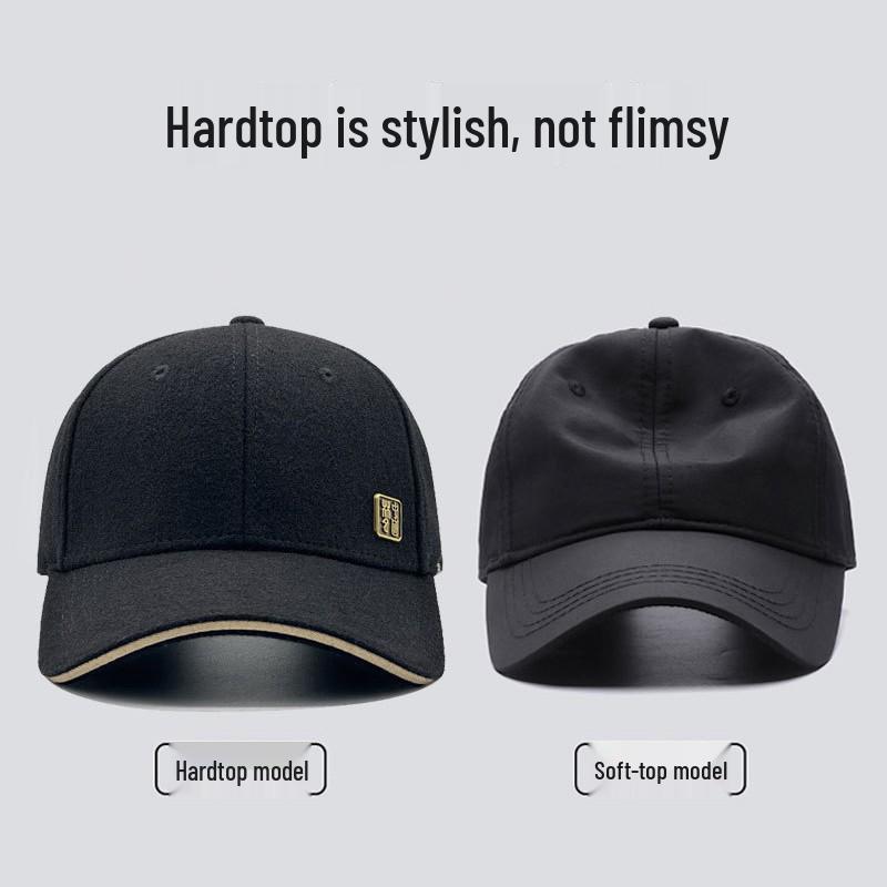Men's Thick Woolen Winter Baseball Cap with Visor, Plus Velvet Lining, Closed Back, Large Size.