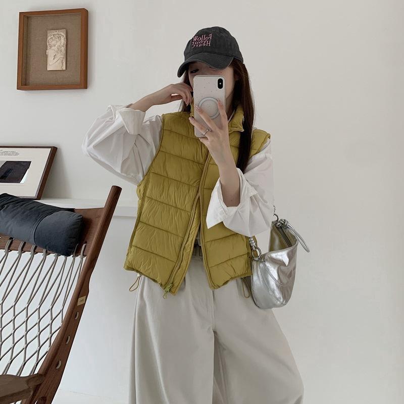 Autumn and winter ribs vest sleeveless vest down cotton light and loose Korean version warm women's black rice white
