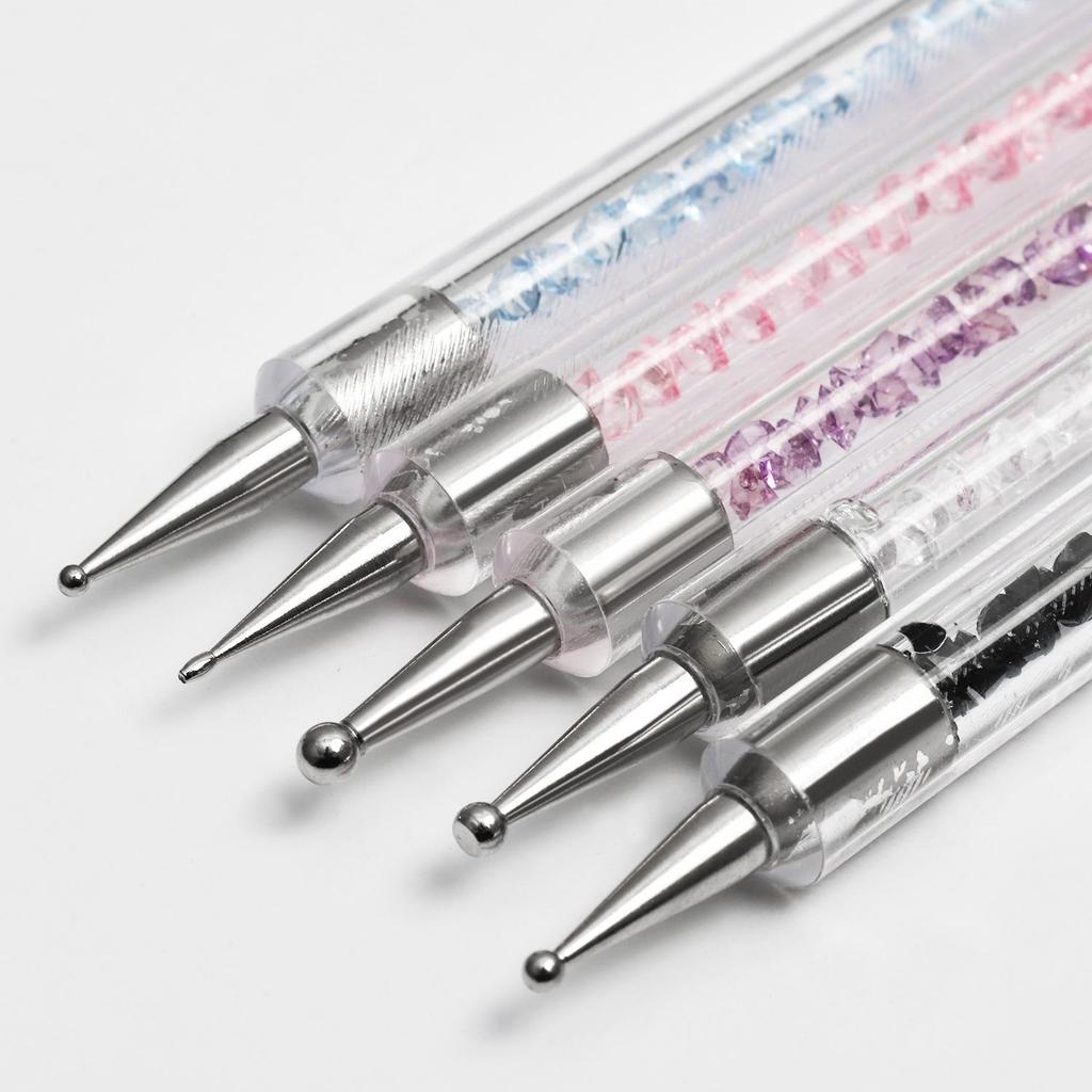 5-Piece Double-Ended Nail Art Brush Set with Rhinestone Picker and Liner Pen