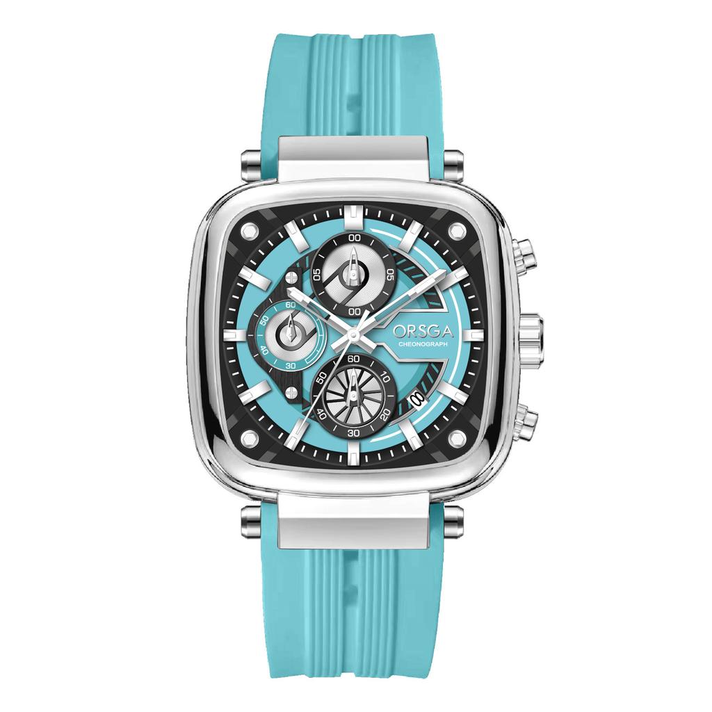 Mens Square Chronograph Watches Waterproof Luminous Quartz Wrist Watch with Silicone Strap