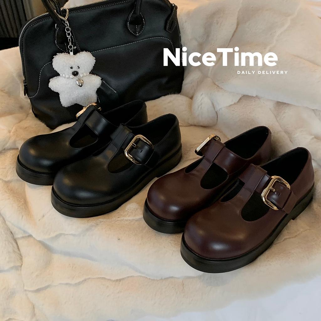 Cowhide version of grape mother same leather big head niche platform Mary Jane shoes women's retro versatile small leather shoes single shoes