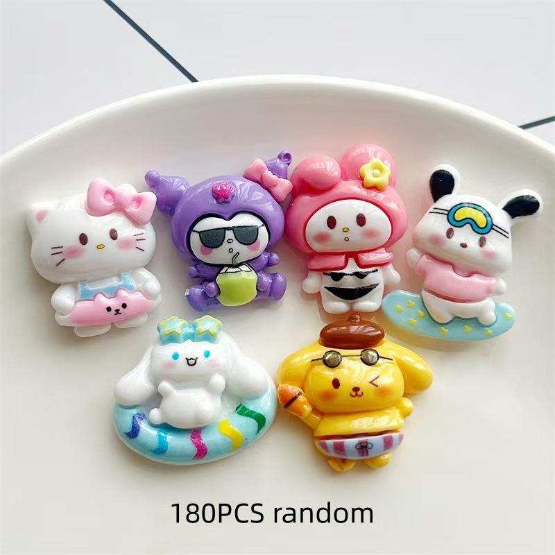 24/180PCS Cartoon Surfing Animal Resin Accessories, Cute Handmade DIY Hair Clip, Phone Case, Water Cup Sticker, Keychain Accesso