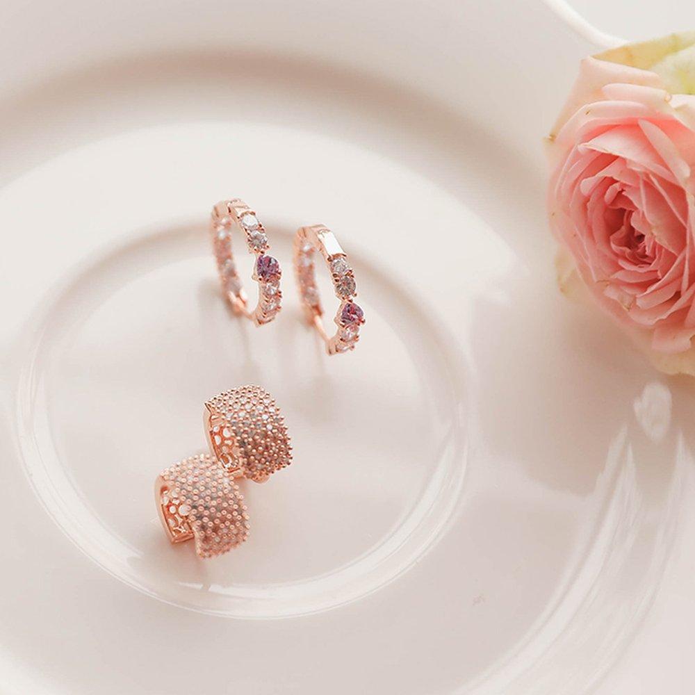 J.Lauren 01M02863 Rose Gold Cubic One-Touch Earrings