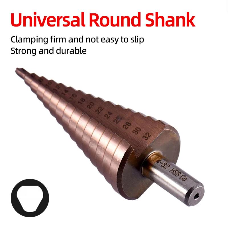 HSS-CO Cobalt Step Drill Bit Straight Groove Triangle Shank Metal Stainless Steel Cone Drilling Tool Hole Saw Cutter