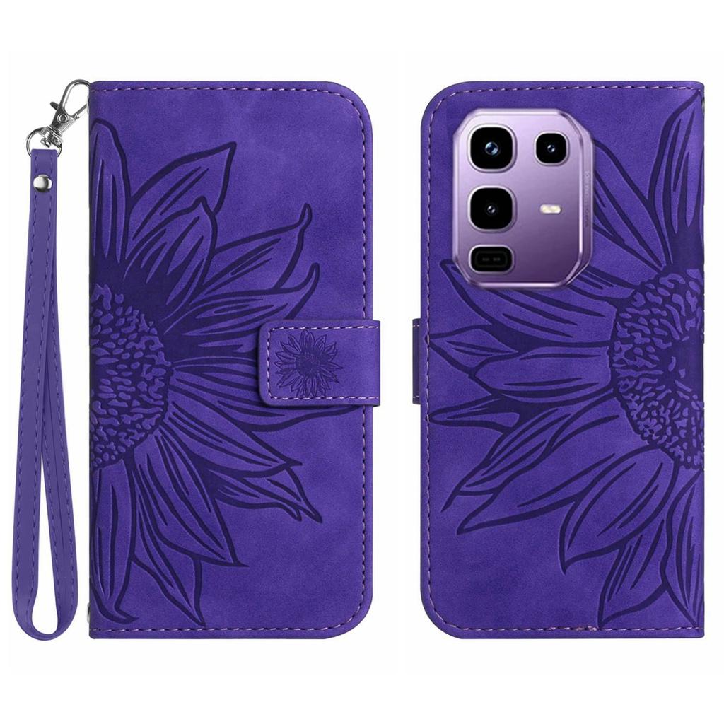 For Infinix Note 50s 5G Case Sunflower Imprint Leather Wallet Phone Cover with Wrist Strap