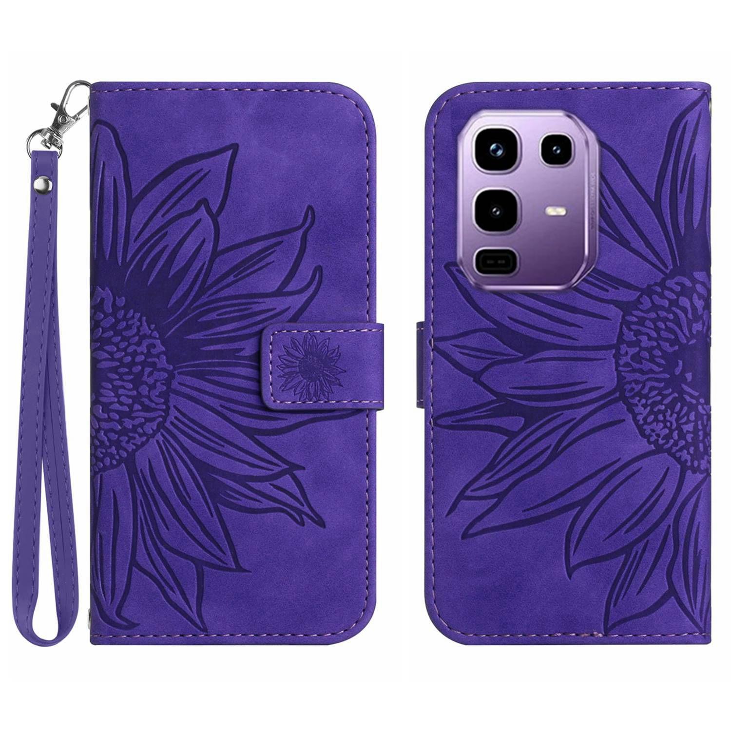 

For Infinix Note 50 Pro+ 5G Case Sunflower Imprint Leather Wallet Phone Cover with Wrist Strap J