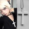 Gothic Y2K Wood Cross Pendant Necklaces for Woman Man Fashion Punk Style Black White Necklace Retro Party Jewelry Accessories