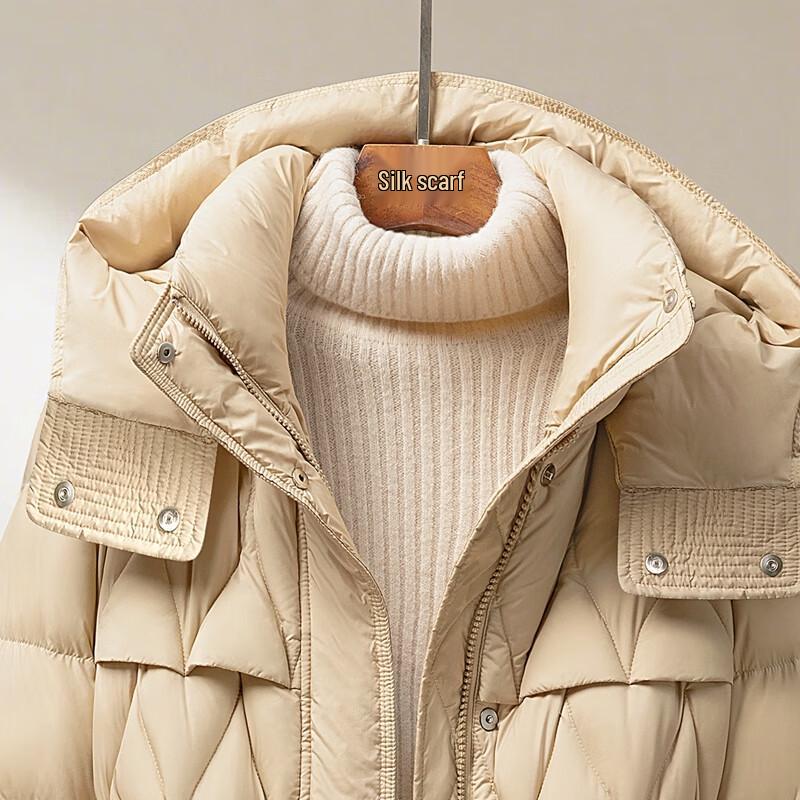 Women's 90% Down Hooded Mid-Length Puffer Jacket