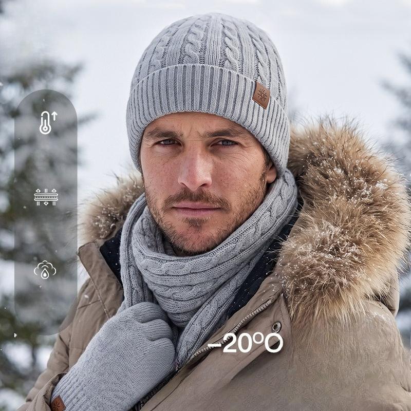 Amazon Winter New Knitted Hat Scarf Gloves Men's Three-piece Set Cold-proof Warm Scarf Women's Three-piece Set