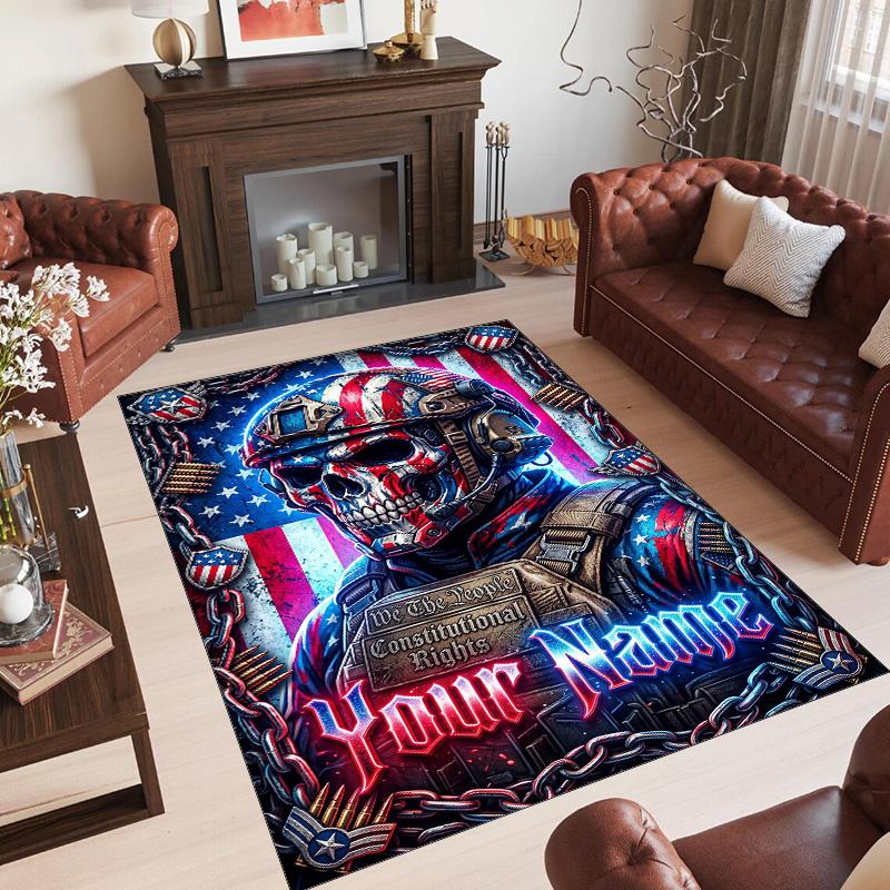 American Patriotic Theme Crystal Velvet Rug Personalized Custom Name Text Soft Floor Mat Home Decor