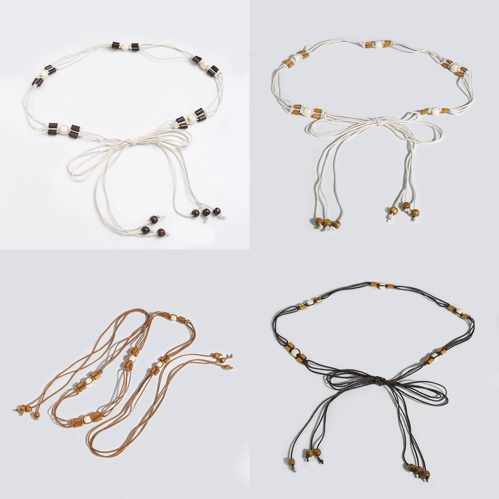 Bohemian Waist Rope Belt With Wooden Beads For Casual Summer Festival Wear