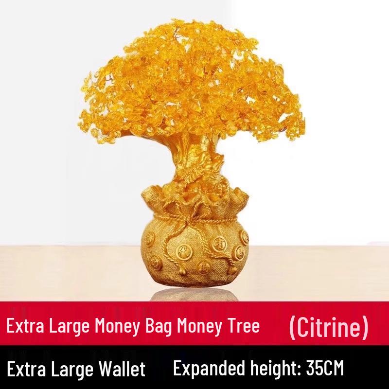 Citrine Money Tree Figurine: Attracts Wealth & Fortune, Perfect for Wine Cabinet or Living Room Entrance Decor.