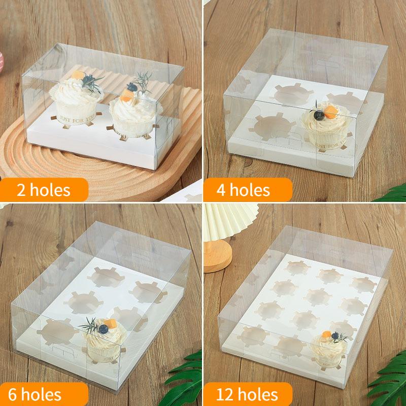 10sets Transparent Paper Cup Box 2/4/6/12 Hole Cake Bread Baking Packaging Boxes Wedding Party Dessert Display Box Cake Tray Excluding Ribbons
