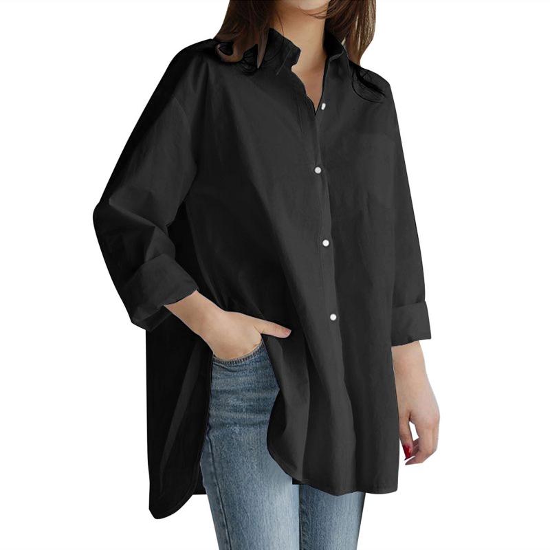 GMXIA Women's Fashion Casual Leisure Solid Color Print Long Sleeve POLO Neck Blouses & Shirts