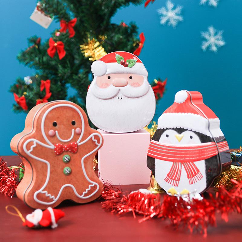 Christmas Gingerbread Man & Santa Claus Tin Cookie and Candy Storage Box