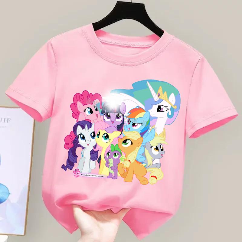 My Little Pony T-shirt for Children Cartoon Partern Tee Top New Boys Girls Round Collar Clothes Kids Anime Cotton Clothing Gift