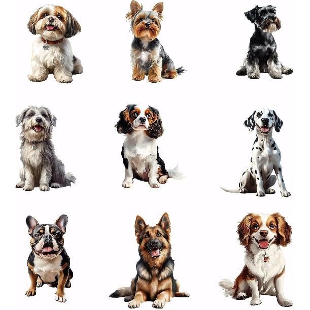 

SUPERDANT 9pcs Puppy Dog Heat Transfer Stickers Cute Dog Iron on Transfers Iron on Patches Stickers Washable Heat Transfer Decals for T Shirts Butterfly