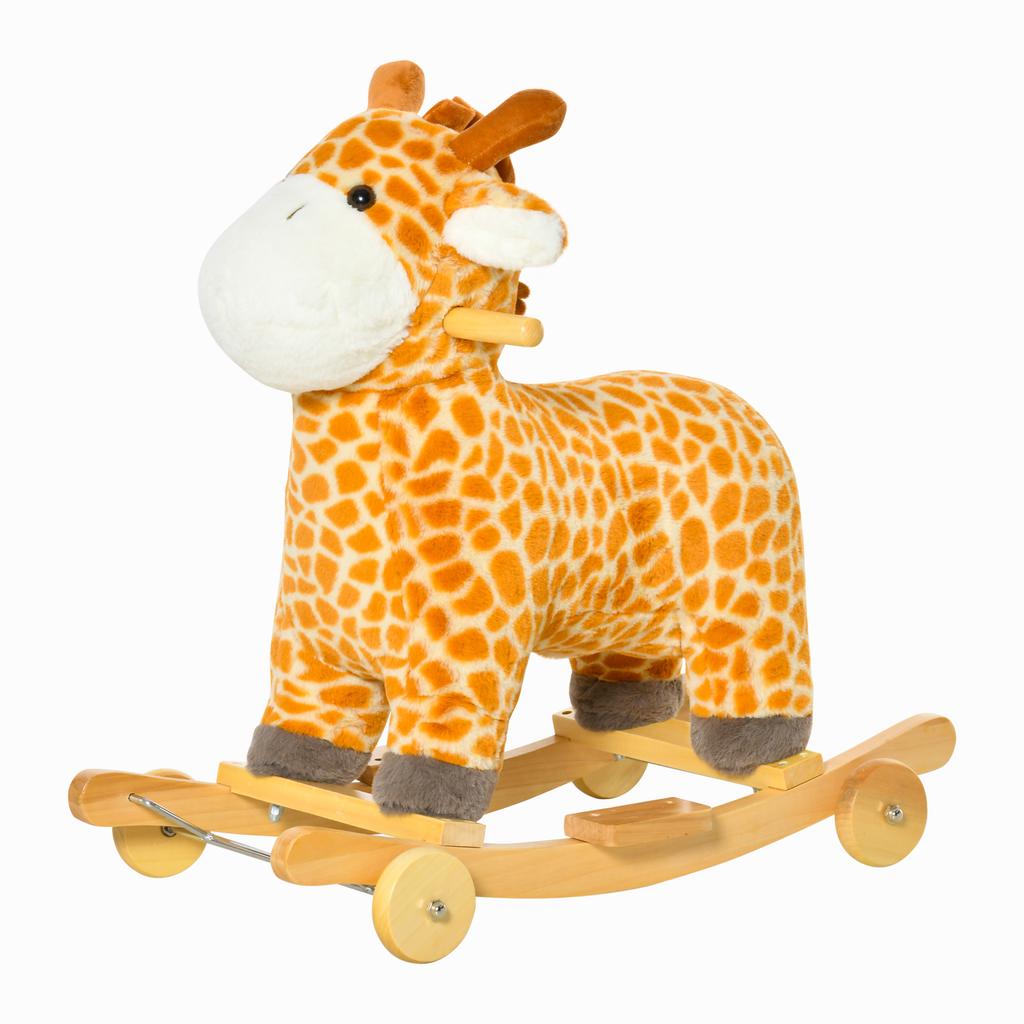 Schaukel-Tier Giraffe mit Soundeffekt, Rädern, Griffen, Plüsch Schaukeltier für Babys, Schaukelsitz für Kleinkinder 3-6 Monate