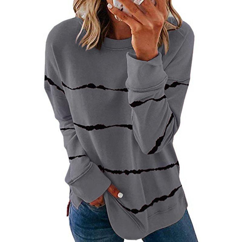 round Collar Loose Striped Top Female Crew Neck Loose Striped Top