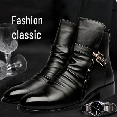 Men's Fashion Pointed Toe High-Top Leather Boots - Spring & Autumn Korean Style British Martin Boots
