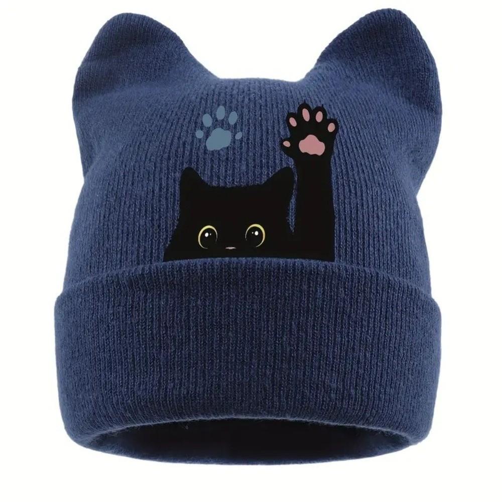 Stretchable Winter Knit Hat Knit Pullover Hat New Cat Ear Beanie Hat  Spring Autumn Winter