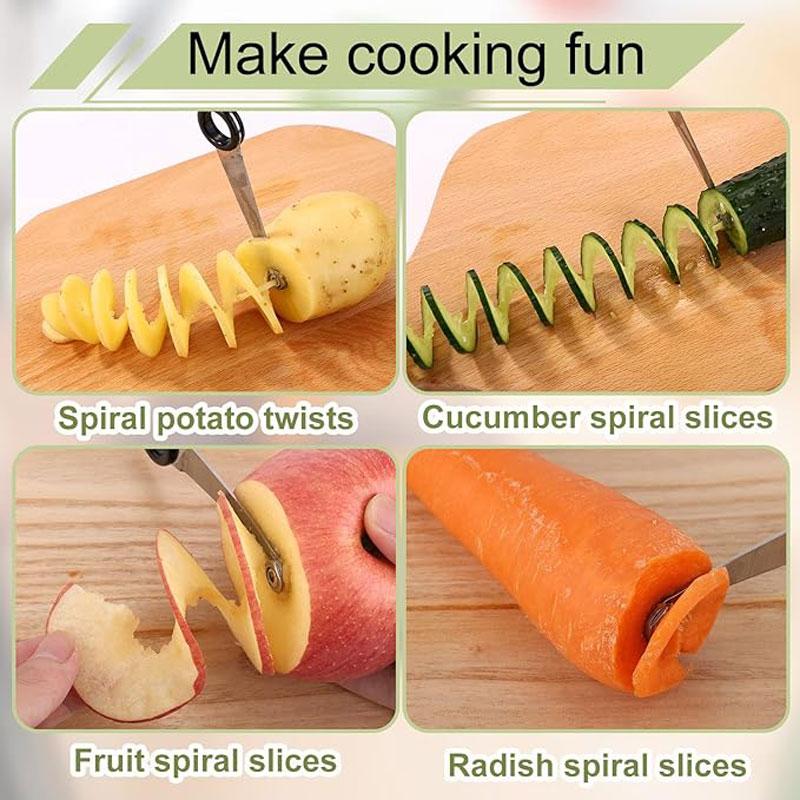 Affettatrice a Spirale Manuale per Verdure Coltello a Spirale Acciaio Inossidabile Portatile Accessori da Cucina per Cetriolo Carota Patata