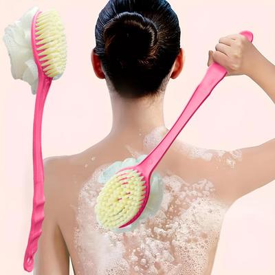 Double-Sided Bath Scrub Brush with Soft Hair and Long Ergonomic Handle for Exfoliating and Back Scrubbing