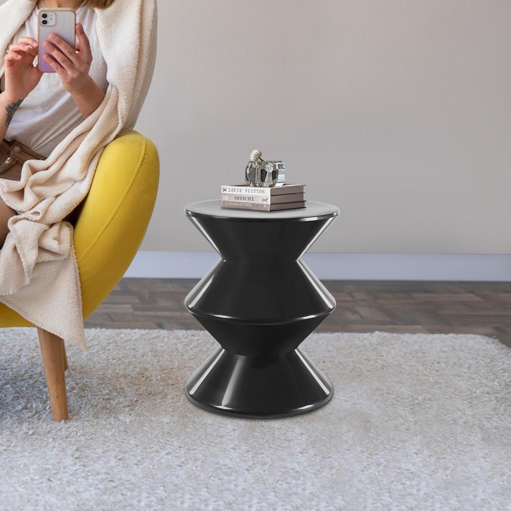 3-Tier Plastic Side Table - Black Round Modern End Table for Living Room, Sofa, Stool, Decor - Holds 220 Lbs, 14.2 Inch Diameter
