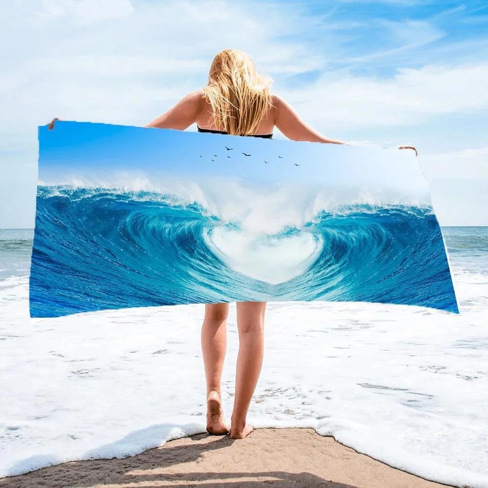 Cartoon Blue Ocean Beach Towel Marine Life Fantasy Absorbent Quick Dry Large Sport Towel Girls Women Camping Vacation Bath Towel