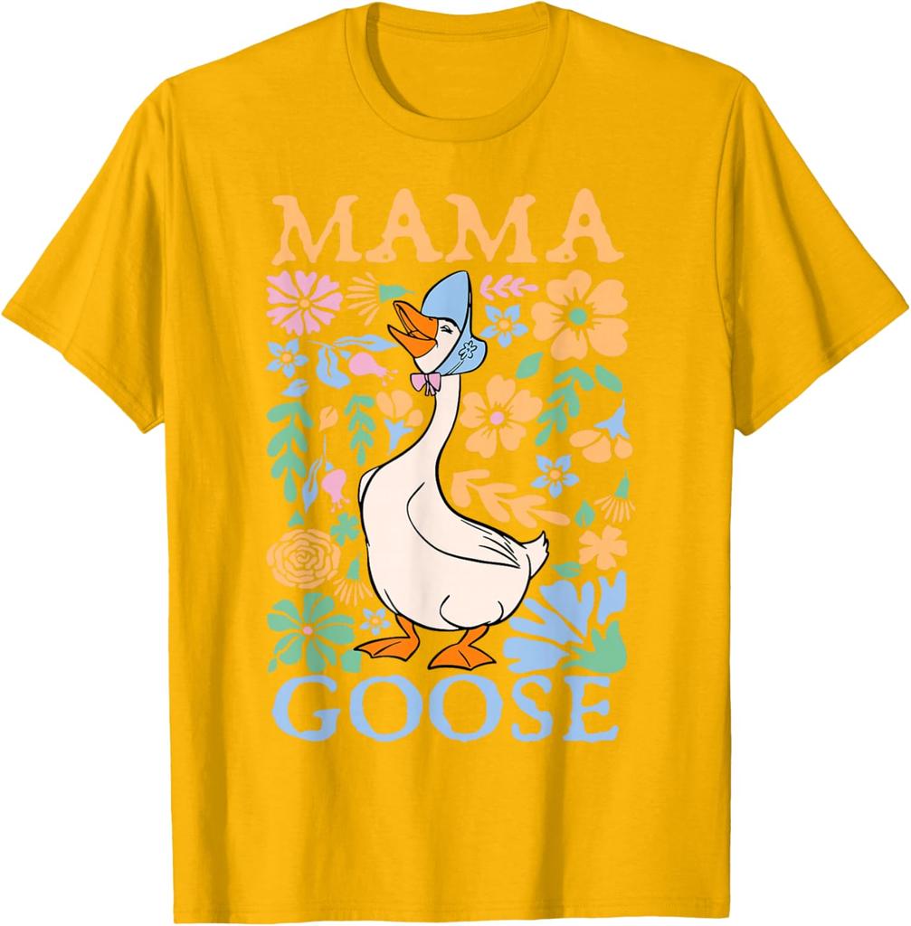 Mama Goose Floral Graphic Print Cotton T-Shirt Cute Mother's Day Casual Daily Tee