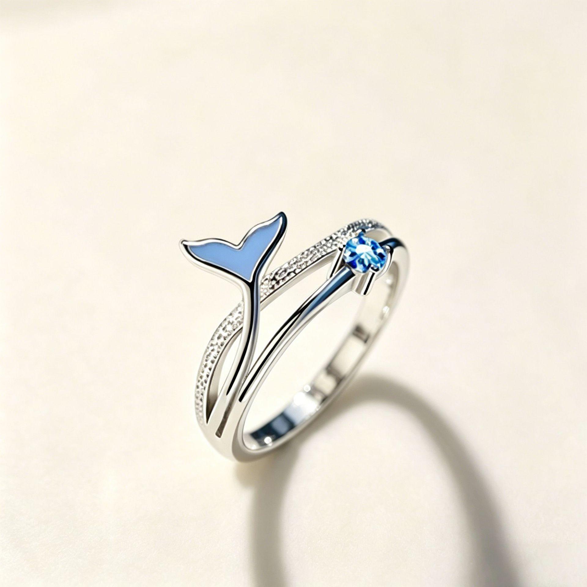 Yanbai Women s Fishtail Enamel Ring: Open, Elegant, Ocean-Inspired Design Adjustable