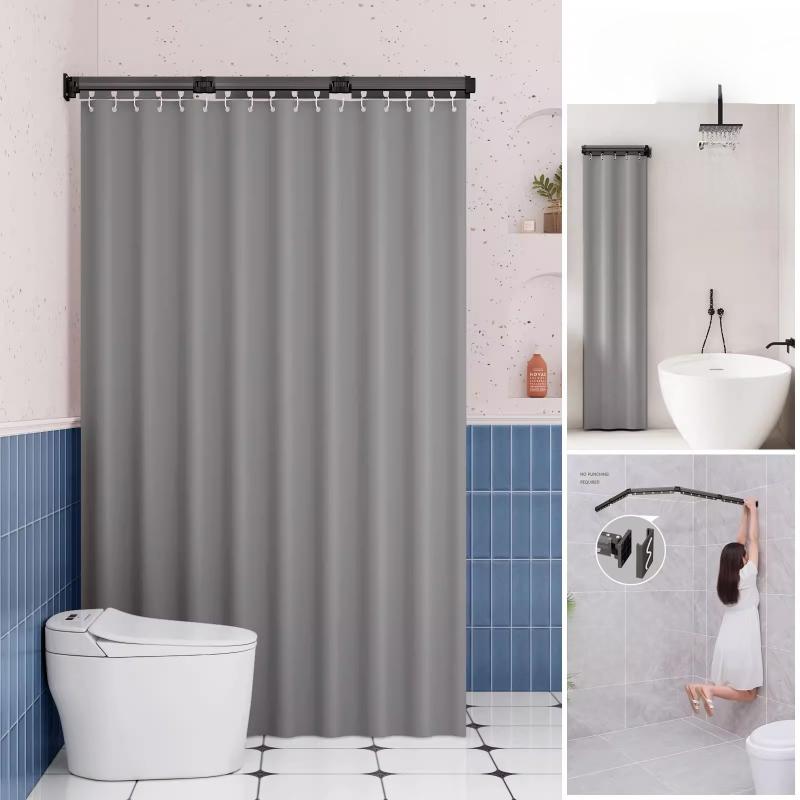 Foldable Shower Curtain Rod for Bathroom and Toilet, No Need To Drill Holes, Dry-wet Separation, C-shaped Waterproof Shower