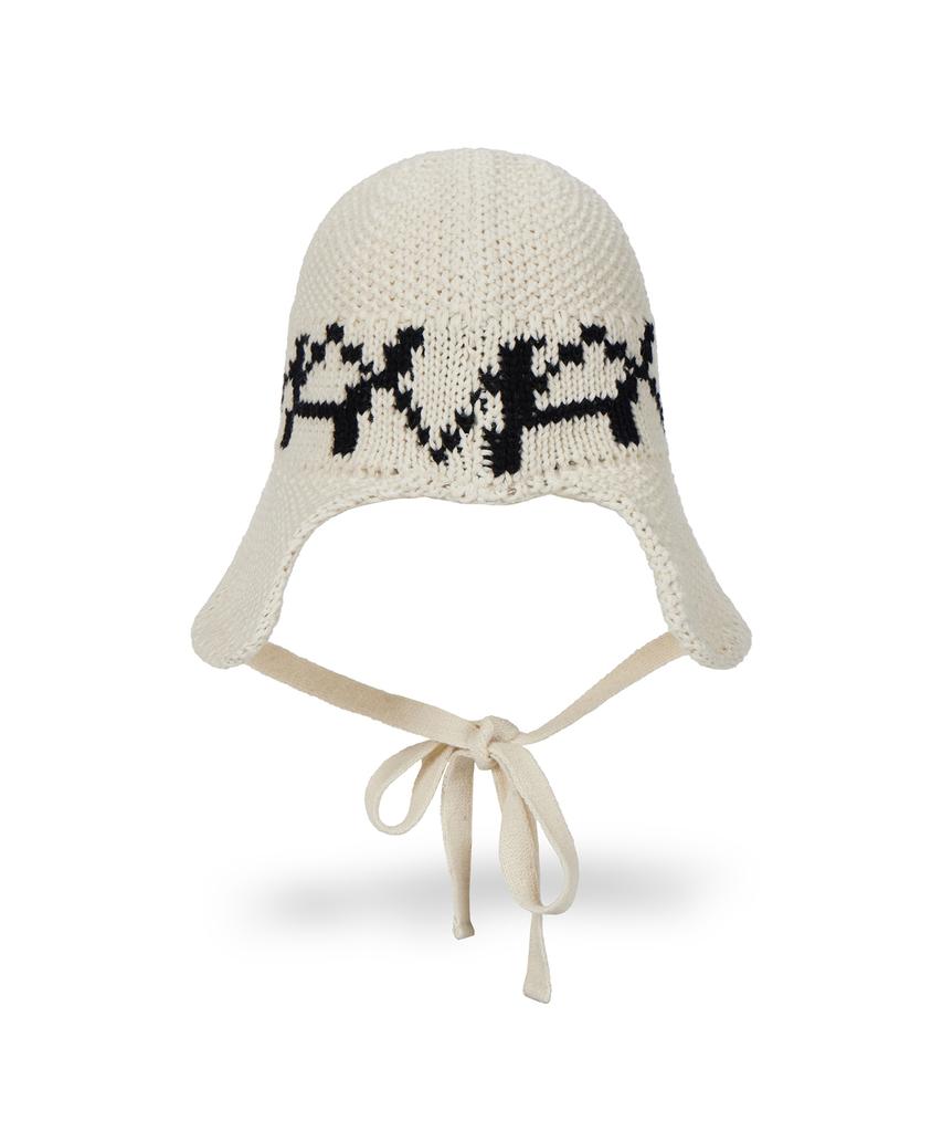 Bajal Va Digital Logo Cozy Knit Bonnet Hat Cream/Black