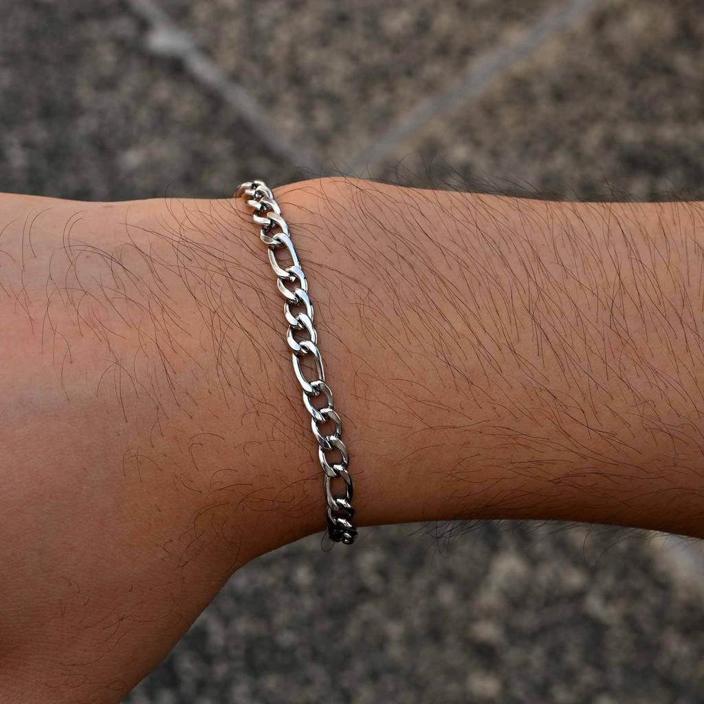Vnox 3pcs/set Stainless Steel Chain Bracelet Set, Men's Silver Color 21cm Length Link Wristbands, Casual Jewelry Gifts for Men