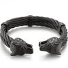 Gotisch Goldfarbe Edelstahl Wolf Löwenkopf Offener Armreif Manschettenarmband für Mann Herren Männlich am Handgelenk Schmuck Zubehör