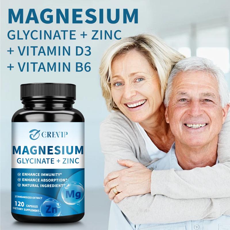 Magnesium Glycinate Capsules with Zinc - Promotes Nerve, Bowel, Relaxation Function Vegan Capsules for Women & Men