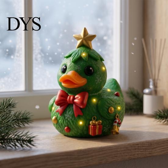 Holiday Home Ornament Set Christmas Duck Figurine, Resin Sculpture for Decor, Cute Desk Decor Desktop Ornaments with Festive Elements Indoor