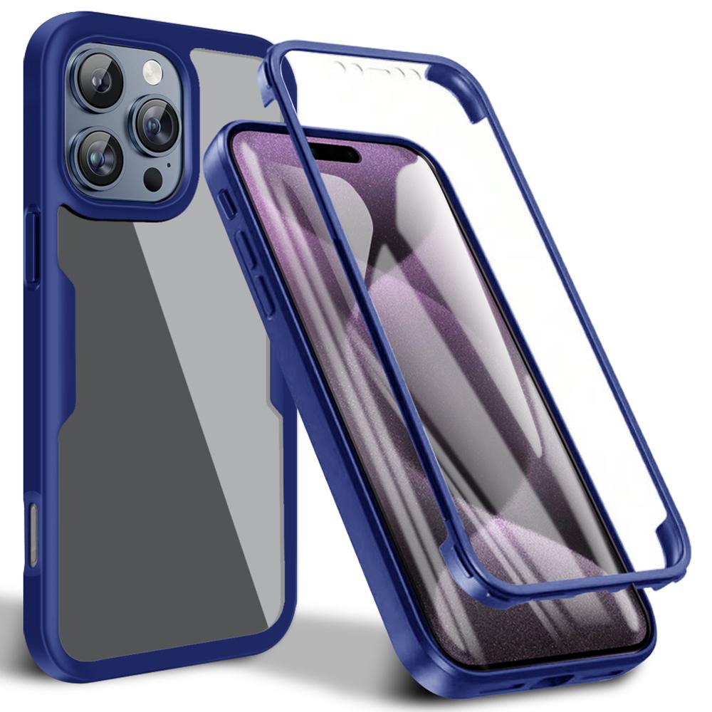 

For iPhone 16 Pro Case Acrylic+TPU Clear Phone Cover with PET Screen Film Blue