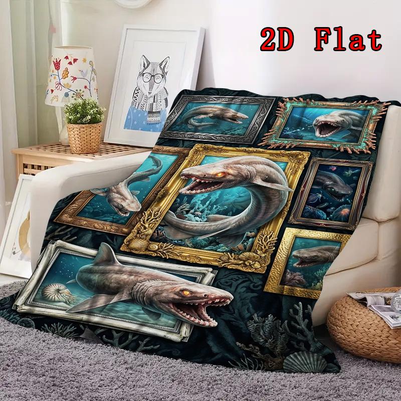 Prehistoric Sharks 2D Flat Pattern Flannel Blanket, High Quality All Seasons, Home Decor, Warmth and Comfort, Perfect for Christmas Gifts.