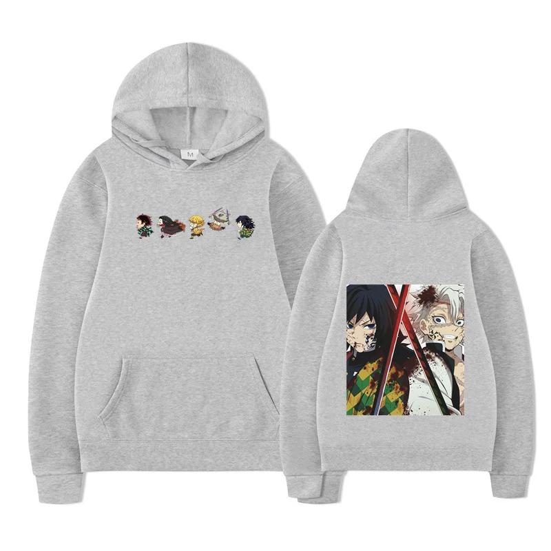 Autumn Winter Japanese Anime Hooded Hashibira Inosuke Printed Hoodies Autumn Fleece Comfortable Oversized Sweatshirt