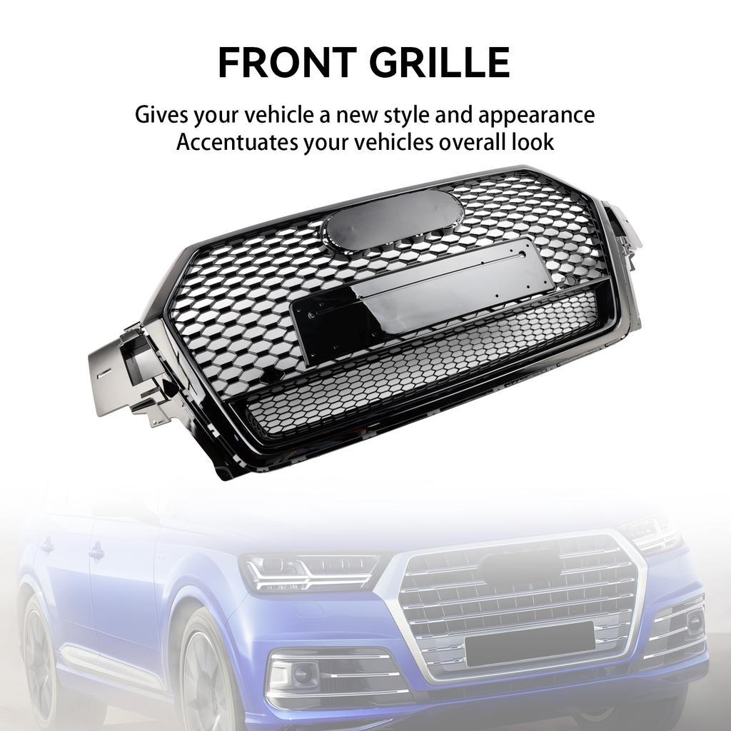 Gloss Black Front Bumper Radiator Vent Mesh Grille Grill Fit Q7 2016-2019
