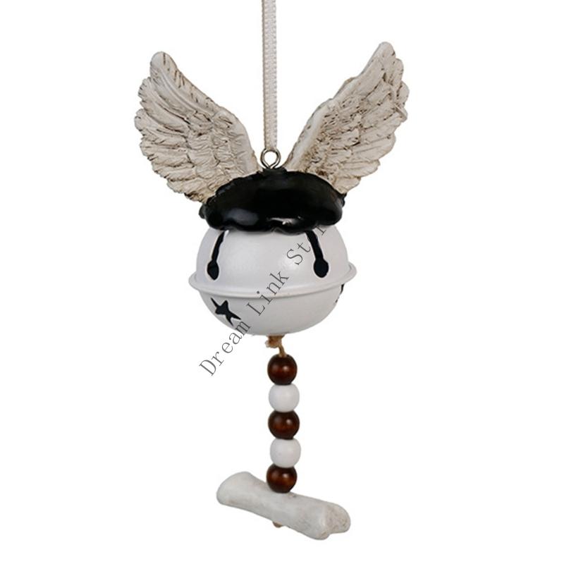 

Q1FD Gothic Devil Windchime Halloween Horror Decors Resins Metal Bells Hanging Ornament for Horror Home Party Decoration