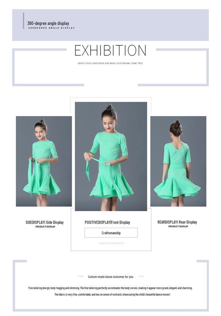 Girls' Short-Sleeve Latin Dance Skirt – Spring/Summer Competition and Practice Costume