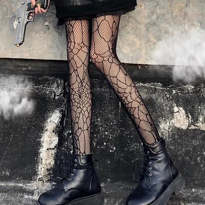 Dark Gothic Pantyhose G Sexy Fishnet Black Silk Spider Web Hollow Stockings Summer Thin Pattern Bottoming Tights Pantyhose