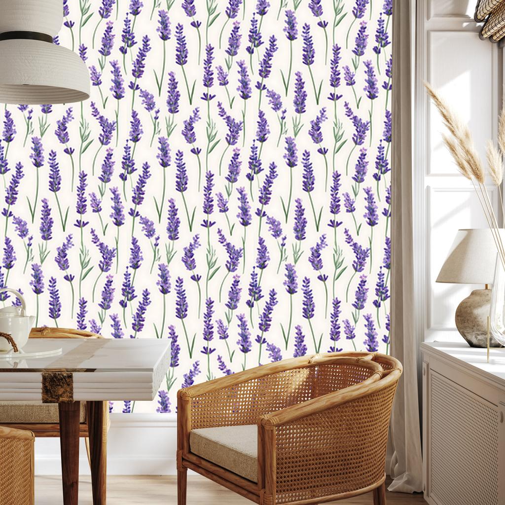 Wallpaper Flowers and Leaves White and Purple for Living Room and Bedroom 50x1000